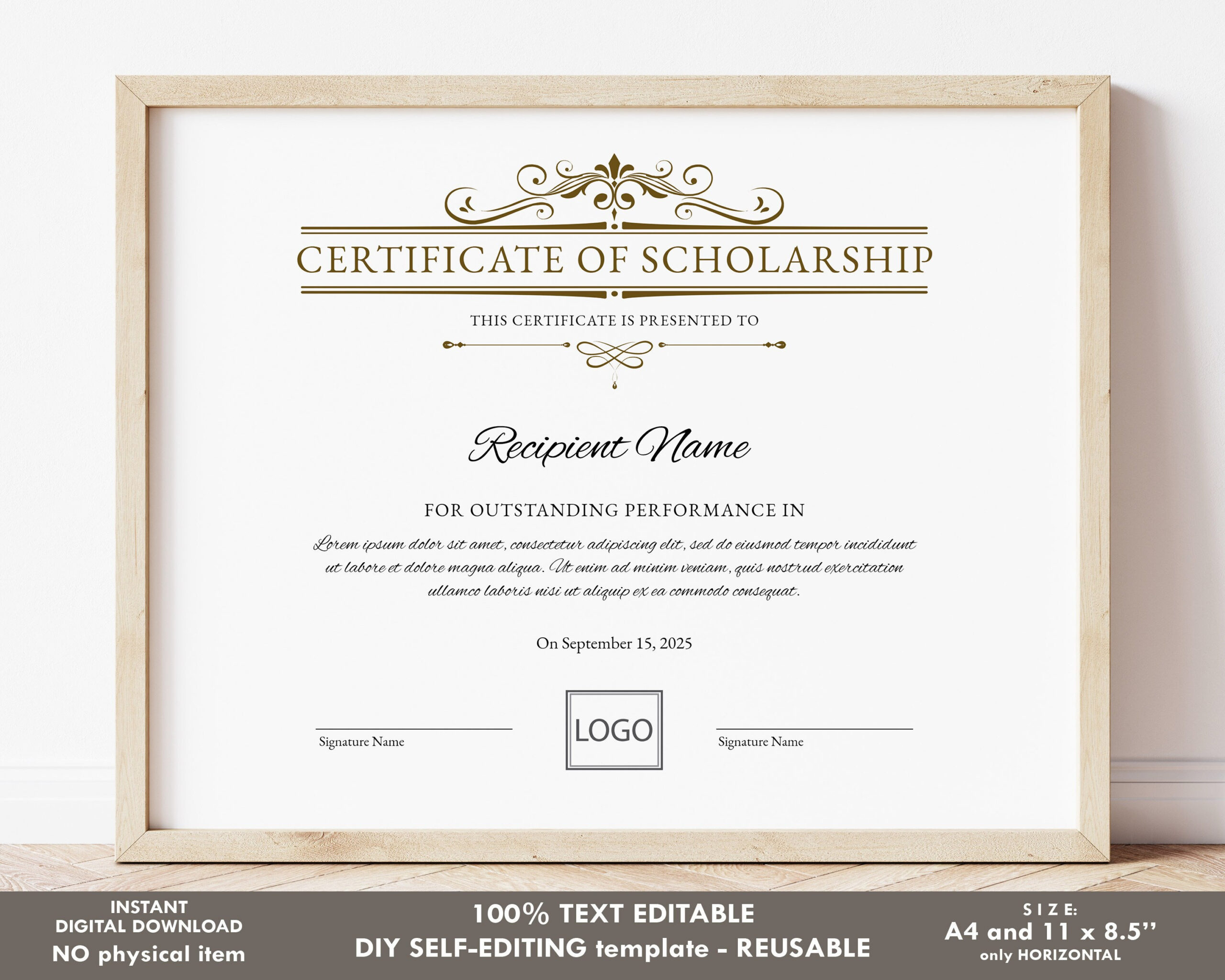 Printable Certificate Of Scholarship Logo EDITABLE – Etsy