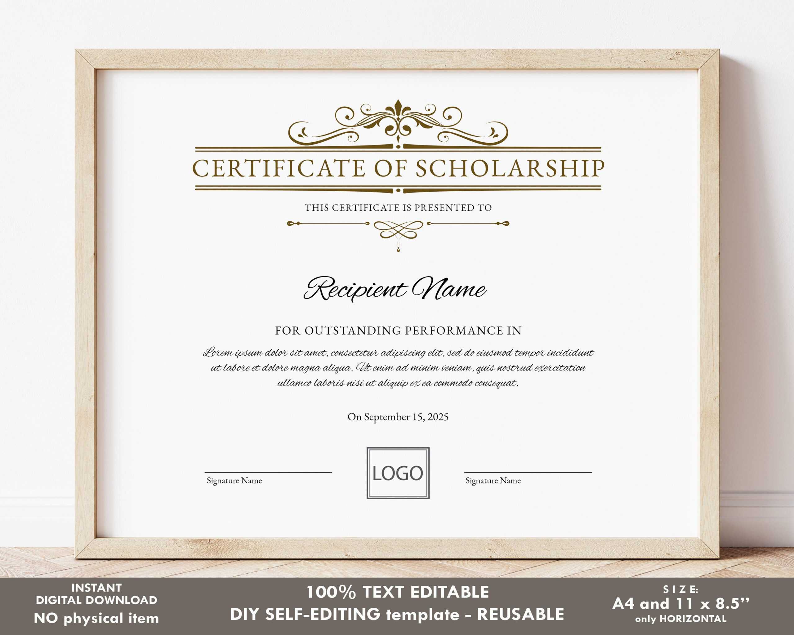 Printable Certificate of Scholarship Logo EDITABLE - Etsy