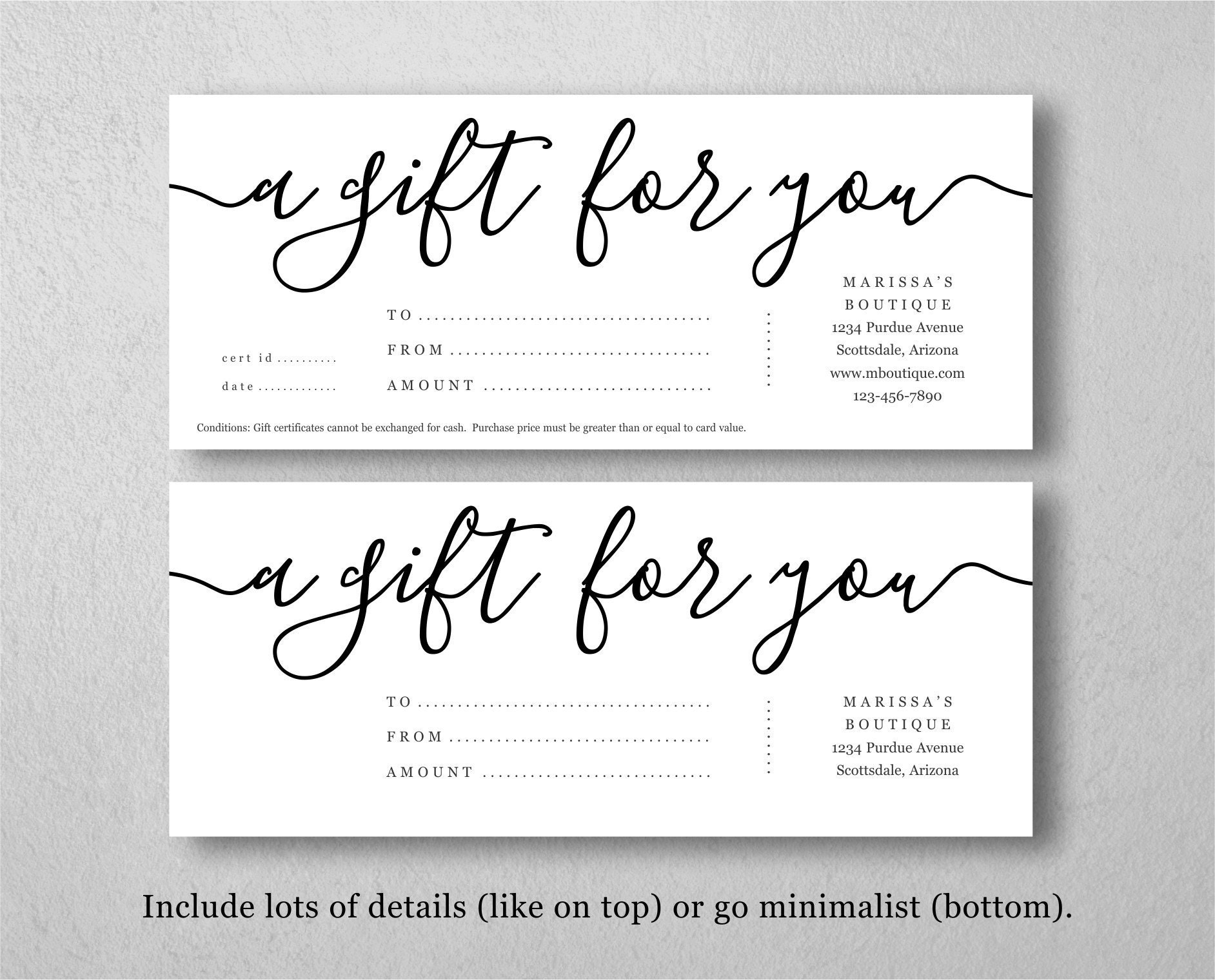 Printable Gift Certificate Template Gift Card Maker Simple - Etsy