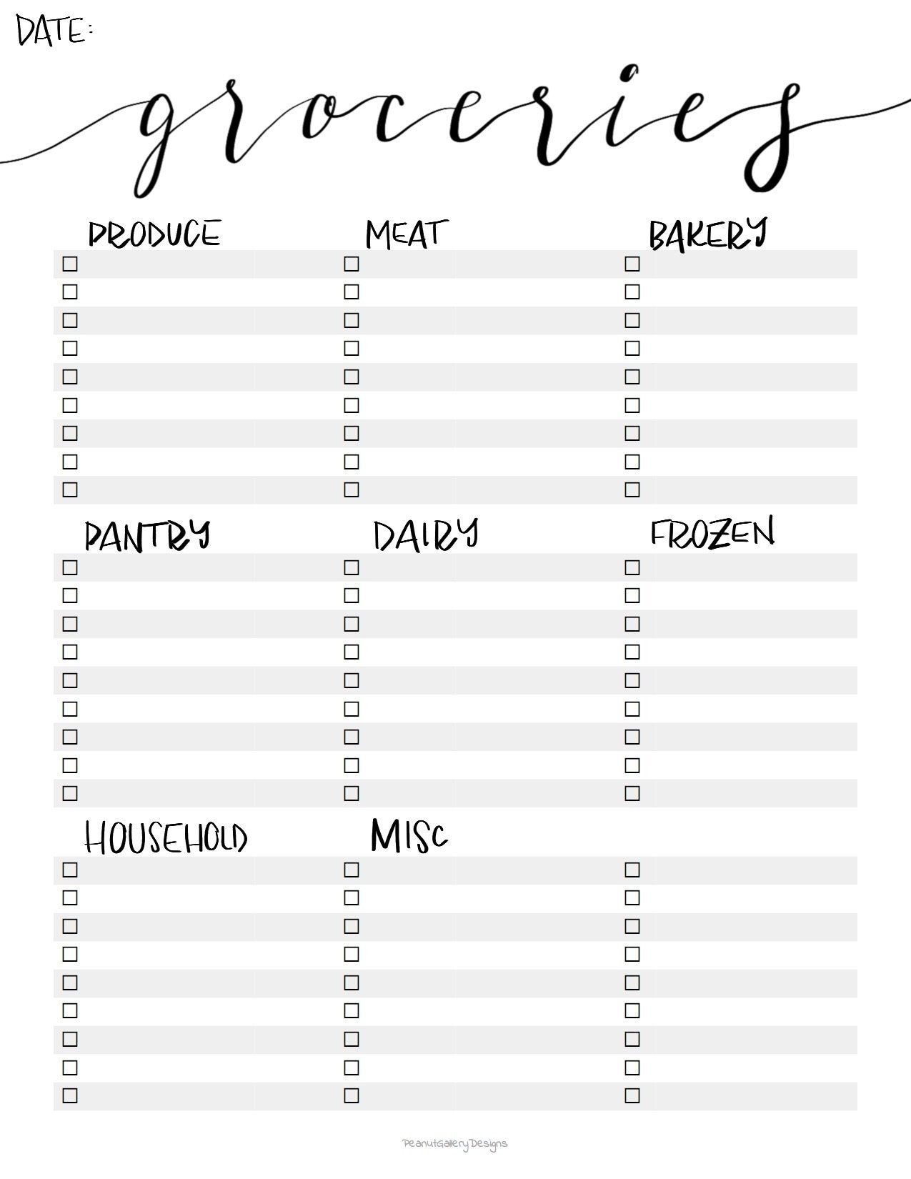 Printable Grocery List Template PDF Instand Download Regarding Blank Grocery Shopping List Template