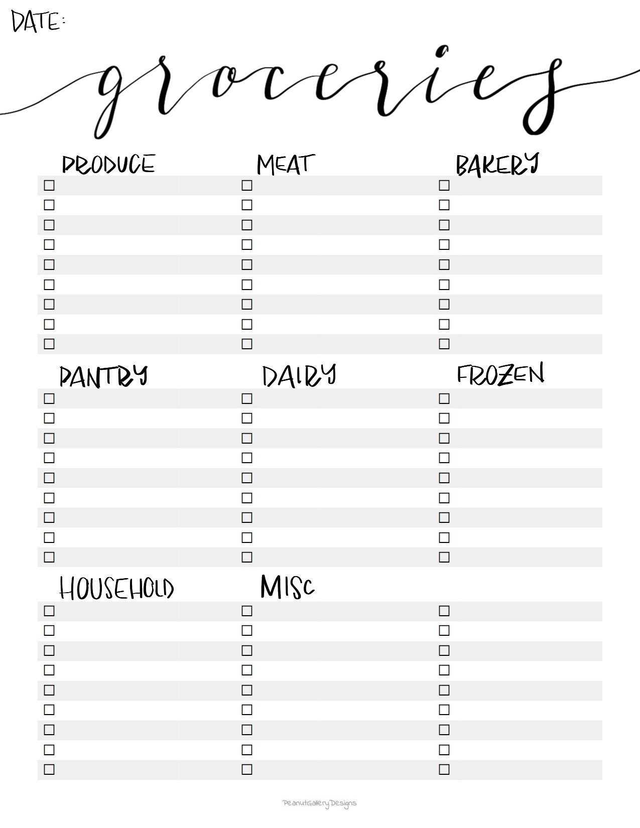 Printable Grocery List Template PDF Instand Download Regarding Blank Grocery Shopping List Template