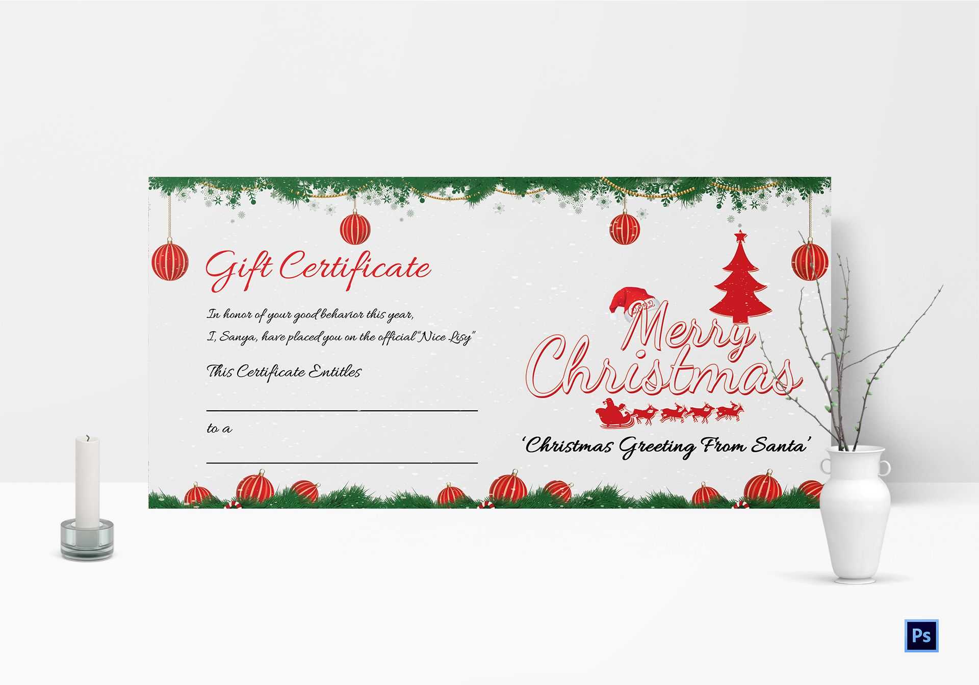 Printable Merry Christmas Gift Certificate Template in Adobe Photoshop Throughout Merry Christmas Gift Certificate Templates