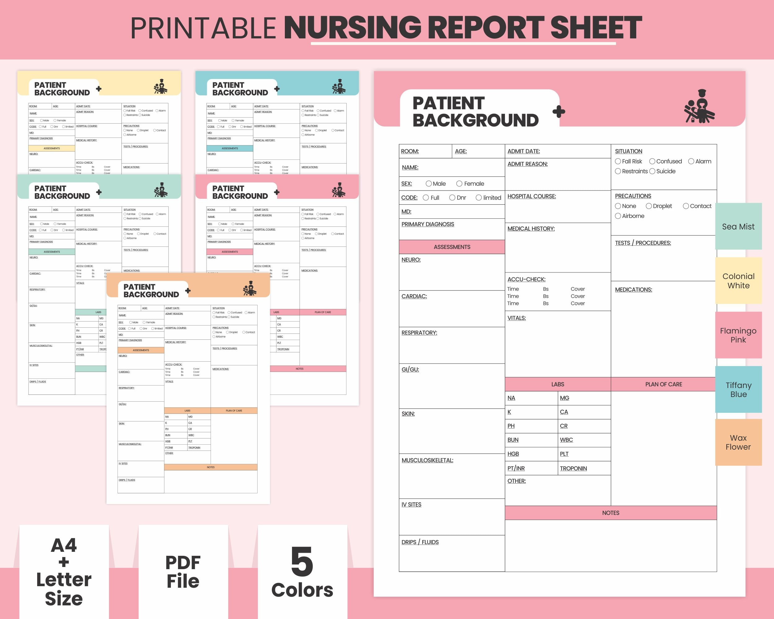 Printable Nursing Report Sheet A10 und Letter Size ICU Nurses - Etsy