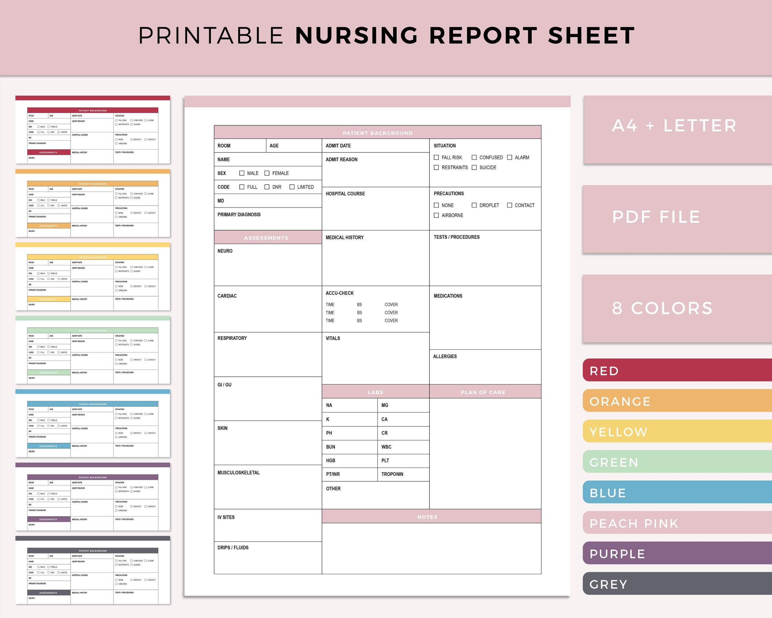 Printable Nursing Report Sheet Nurse Brain Sheet Single - Etsy Inside Med Surg Report Sheet Templates
