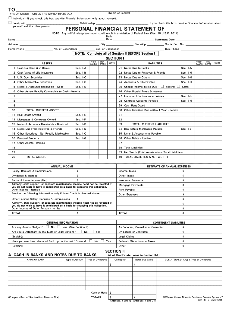 Printable Personal Financial Statement – Fill Online, Printable  Inside Blank Personal Financial Statement Template