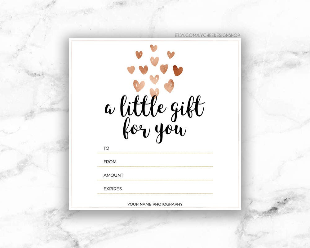 Printable Rose Gold Hearts Gift Certificate template  Editable Gift Card  Design  Microsoft Word & Photoshop template DOCX DOC PSD For Gift Certificate Template Photoshop