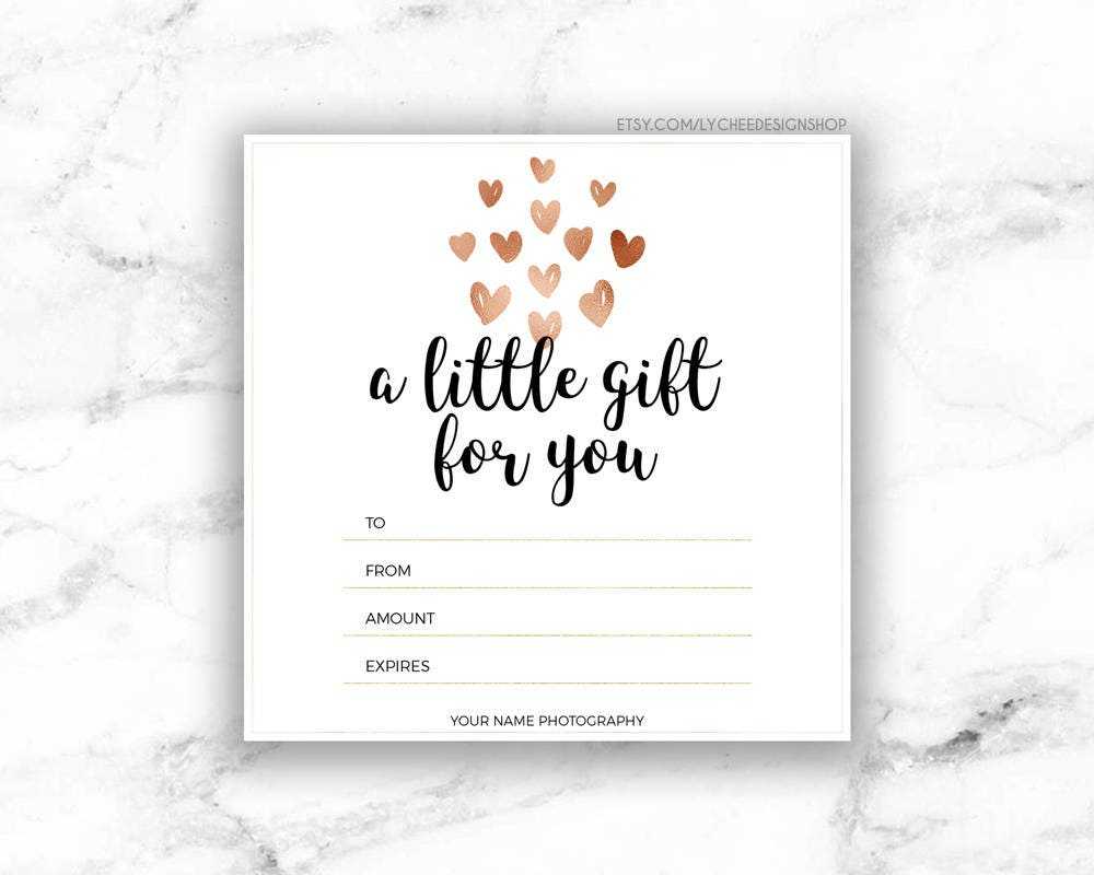 Printable Rose Gold Hearts Gift Certificate Template  Editable Gift Card  Design  Microsoft Word & Photoshop Template DOCX DOC PSD For Gift Certificate Template Photoshop