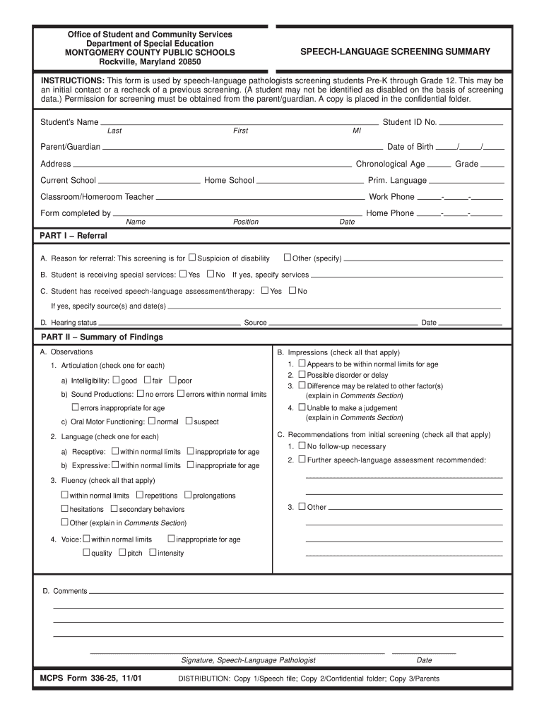 Printable Speech Language Screener - Fill Online, Printable  Within Speech And Language Report Template