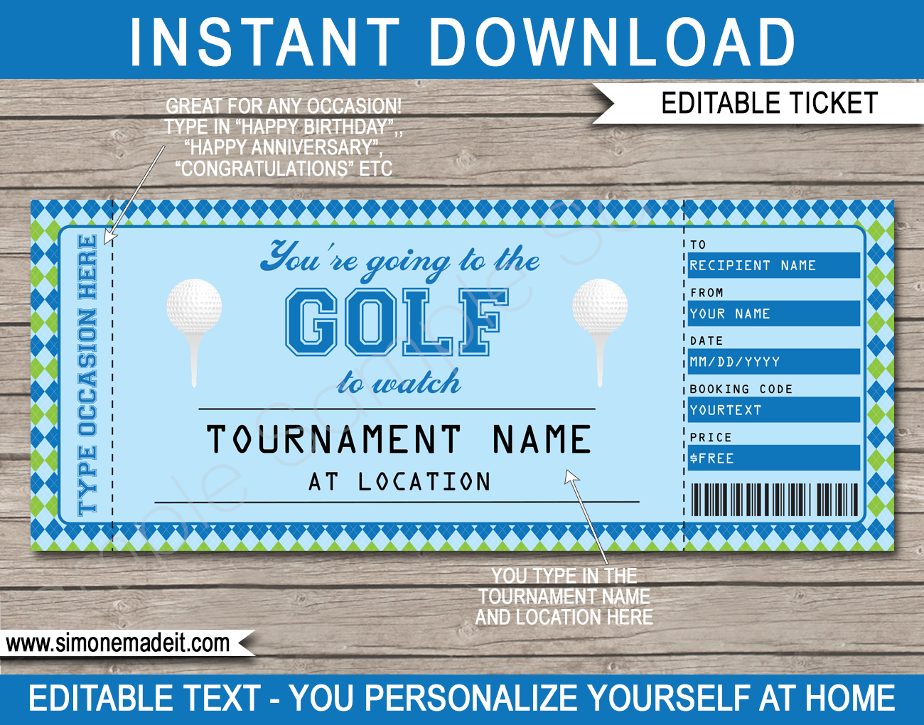 Printable Surprise Golf Tournament Tickets Gift Voucher Template Pertaining To Golf Gift Certificate Template