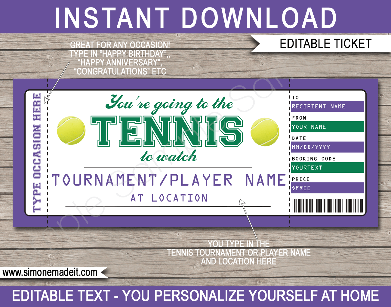 Printable Surprise Tennis Tickets Gift Voucher Template  Gift  For Tennis Gift Certificate Template