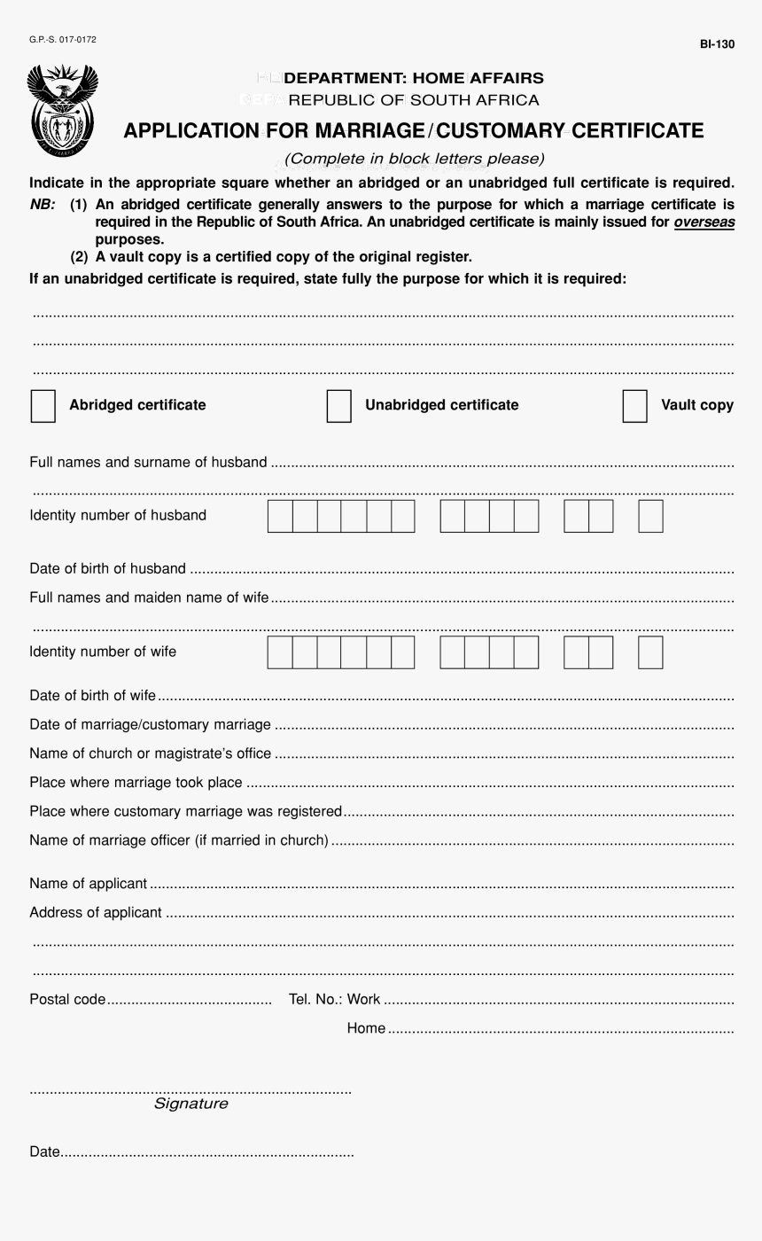 Printable Wedding Contract Certificate Main Image – Customary  Throughout South African Birth Certificate Template