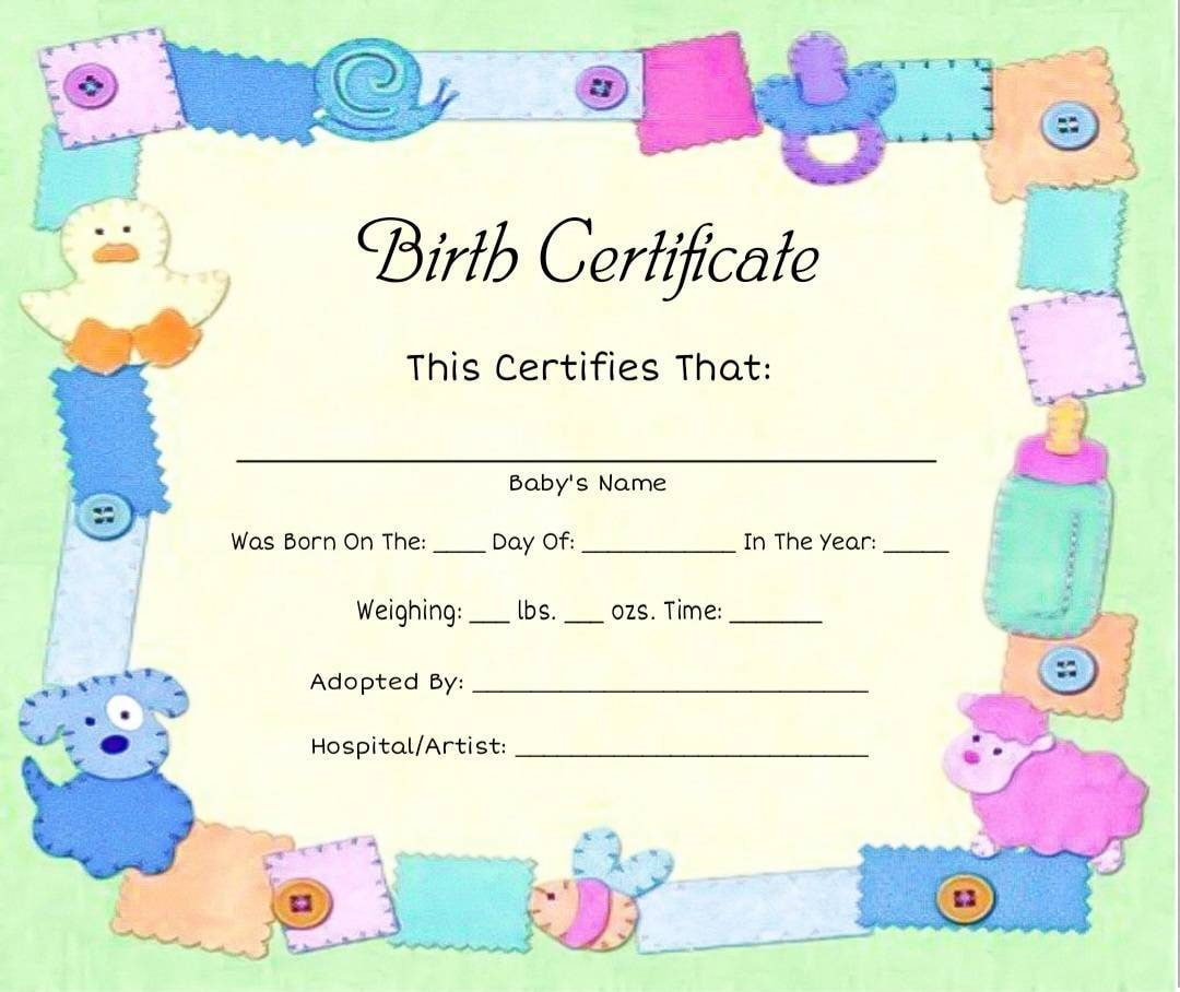 Printed Reborn/Silicone Baby Birth Certificate – Blank Or Typed – Physical  Copy – NOT A Digital Download! Throughout Baby Doll Birth Certificate Template