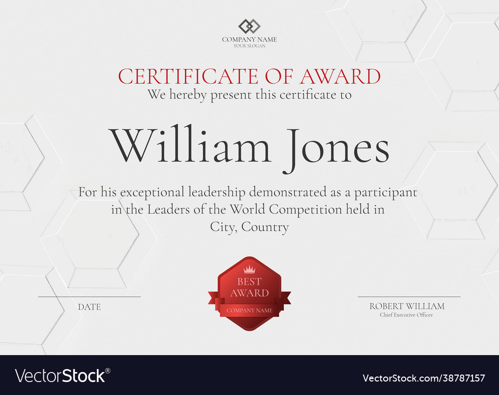 Professional award certificate template in white Vector Image With Leadership Award Certificate Template