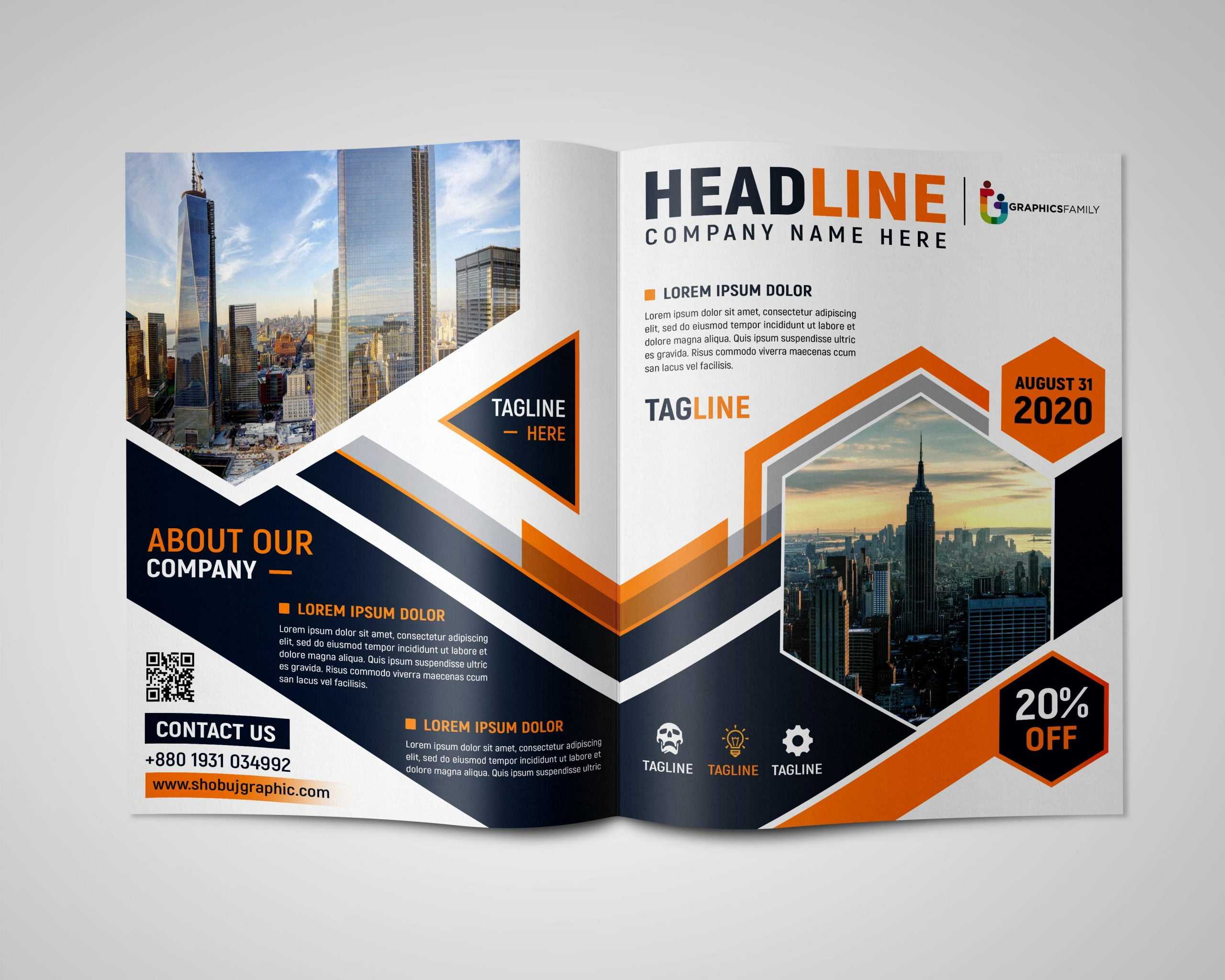 Professional Bi Fold Brochure Design Free Psd Download  With Regard To Two Fold Brochure Template Psd