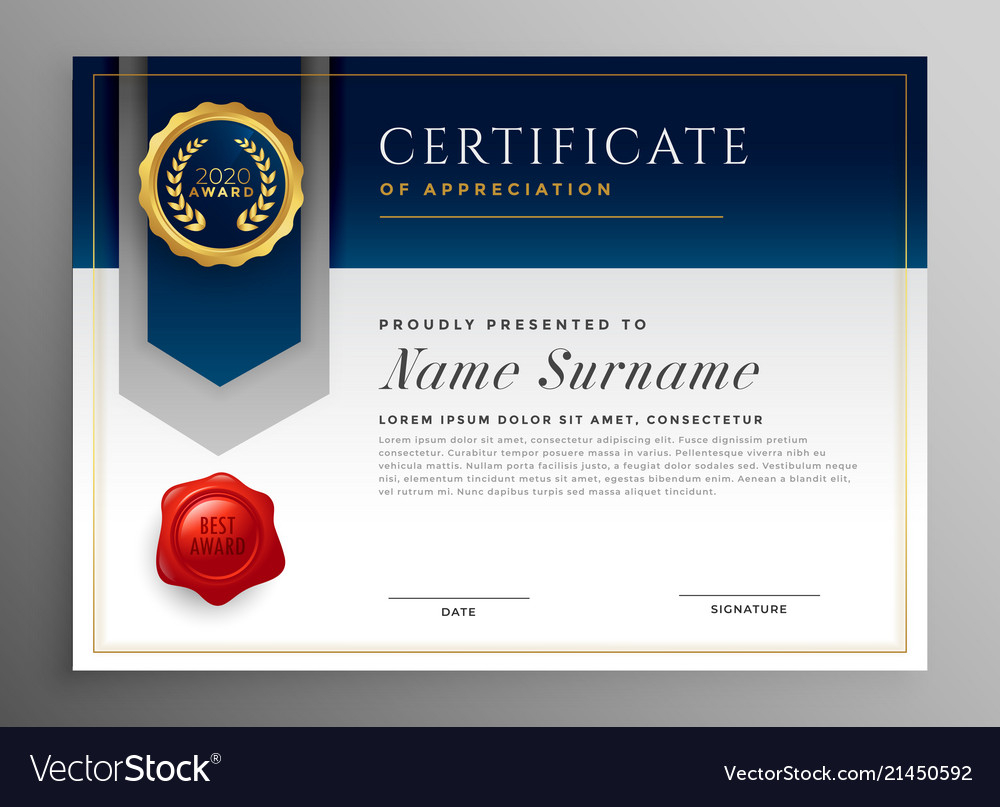 Professional blue certificate template design Vector Image In Professional Award Certificate Template