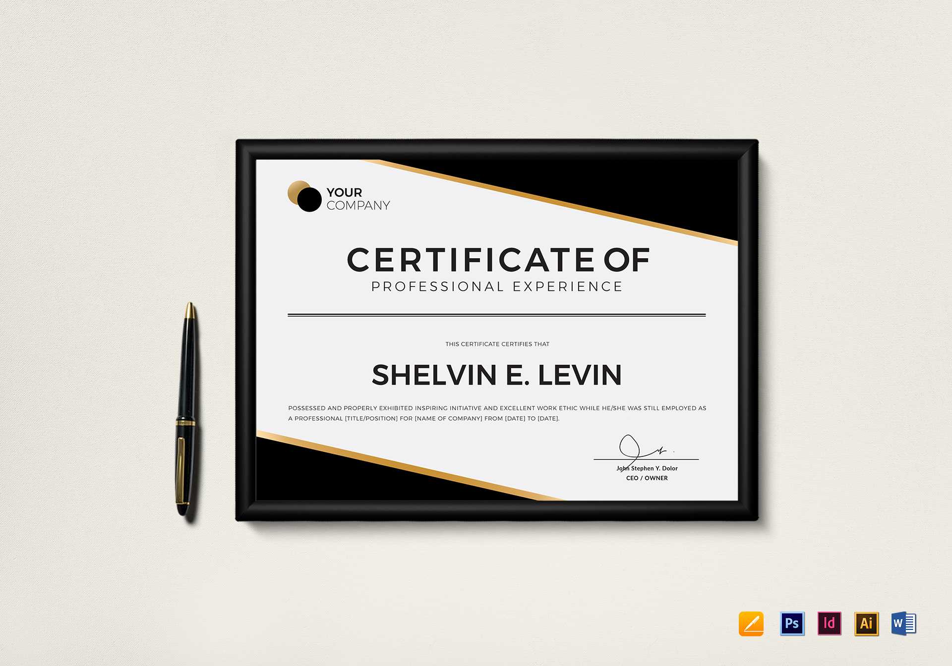 Professional Experience Certificate Template in PSD, Word  Inside Certificate Template For Pages