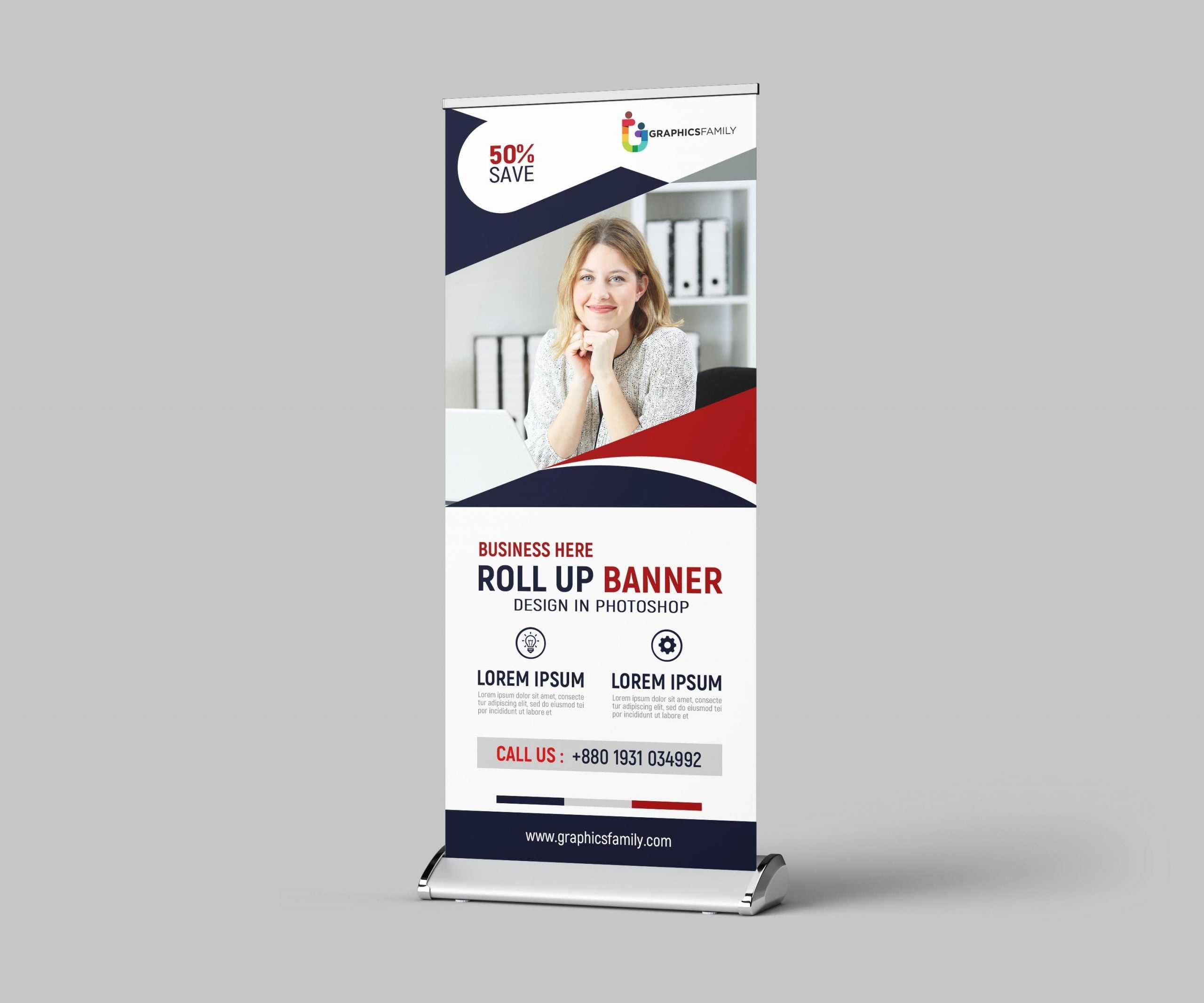 Professional Roll Up Stand Banner Template Design Free PSD  In Banner Stand Design Templates