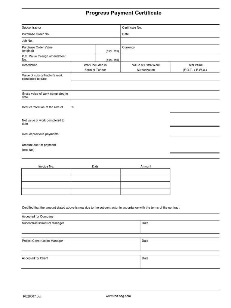 Progress Payment Certificate Sample  PDF  Payments  Public Finance For Construction Payment Certificate Template