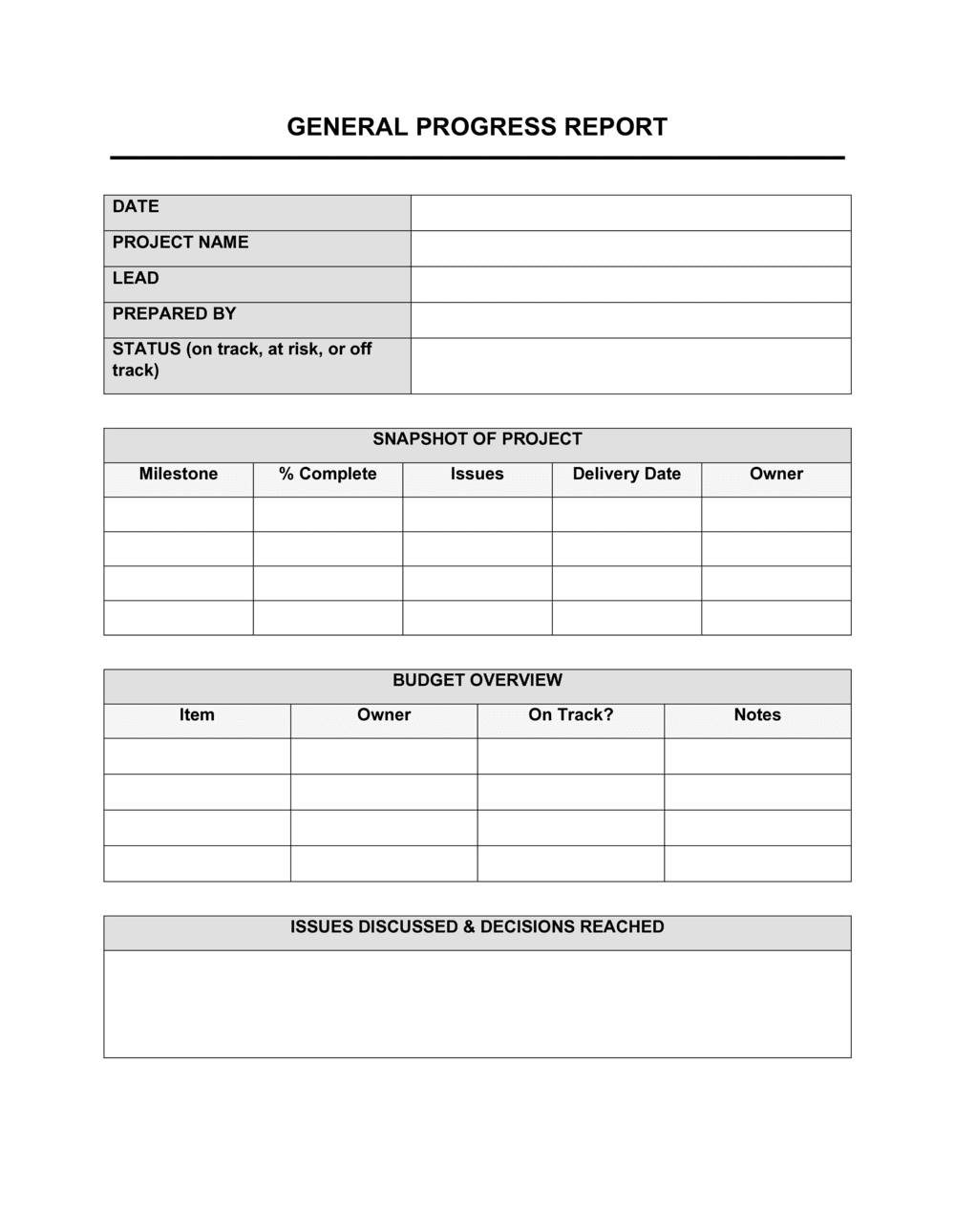 Progress Report Template  Business In A Box™ With Regard To Company Progress Report Template