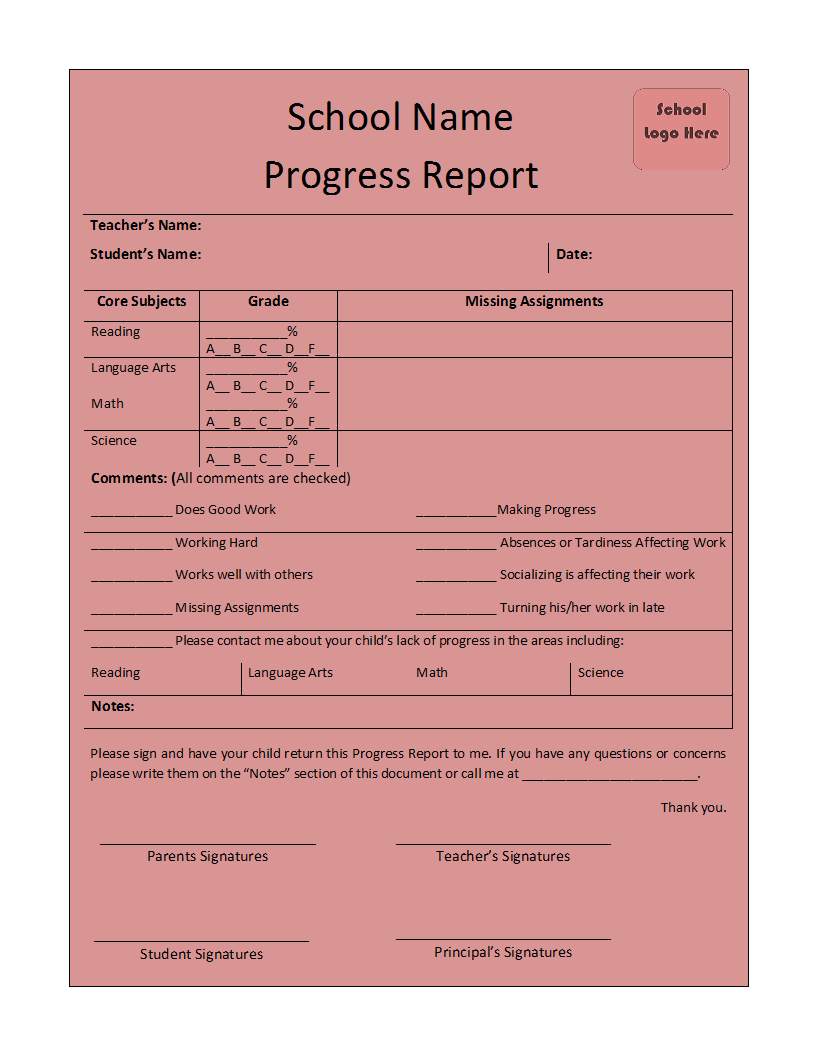 Progress Report Template Intended For Student Progress Report Template