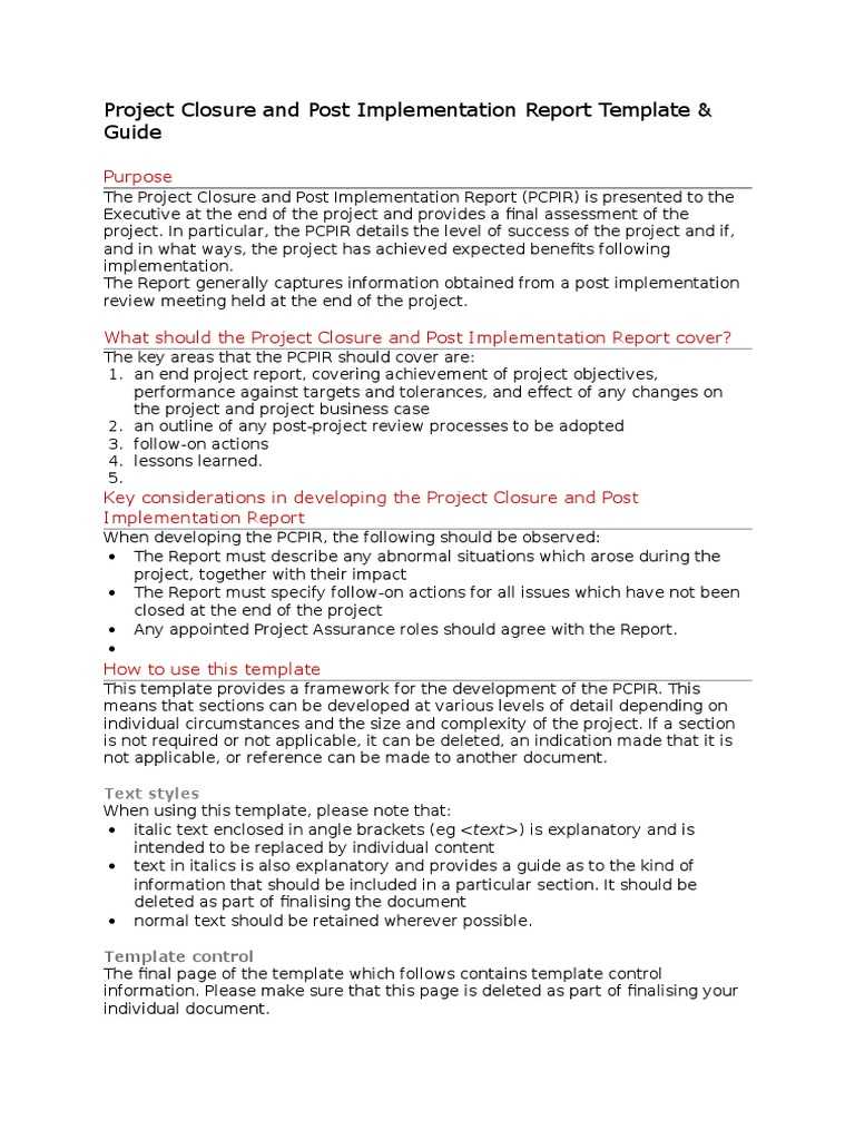 Project Closure and Post Implementation Report and Guide  PDF  Intended For Project Implementation Report Template