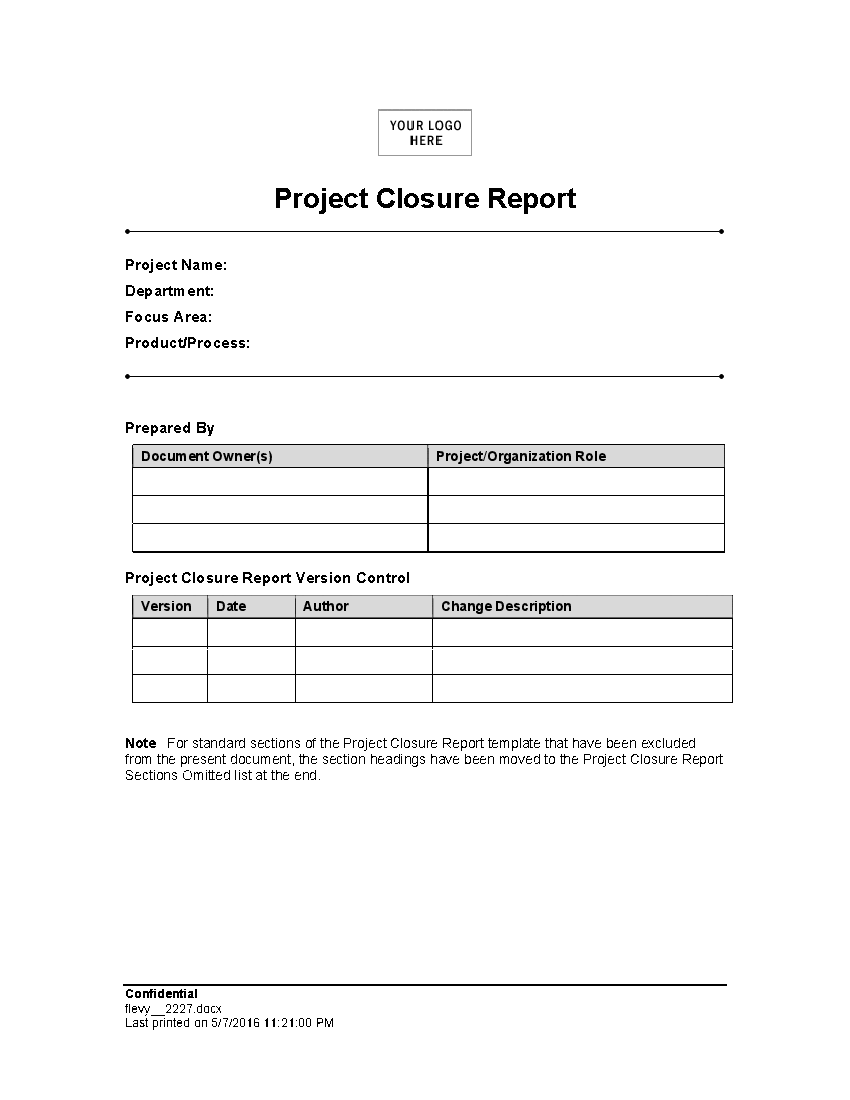 Project Closure Report (10-page Word document) - FlevyPro Document  Flevy Inside Closure Report Template