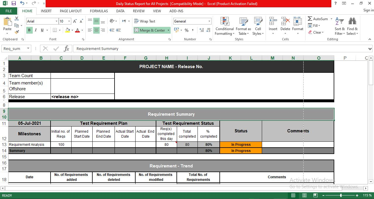 Project daily status report template excel For Daily Status Report Template Software Development