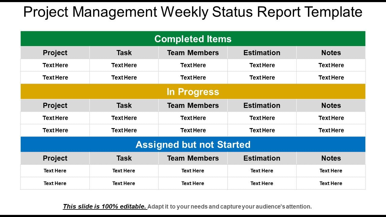 Project management weekly status report template  Presentation