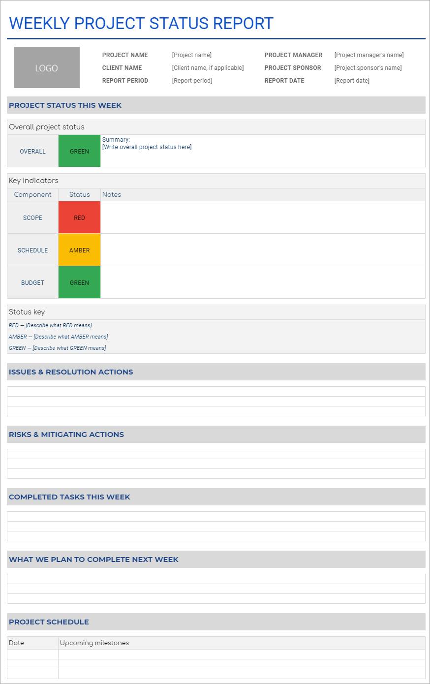 Project Status Report Template In Google Sheets  Coupler