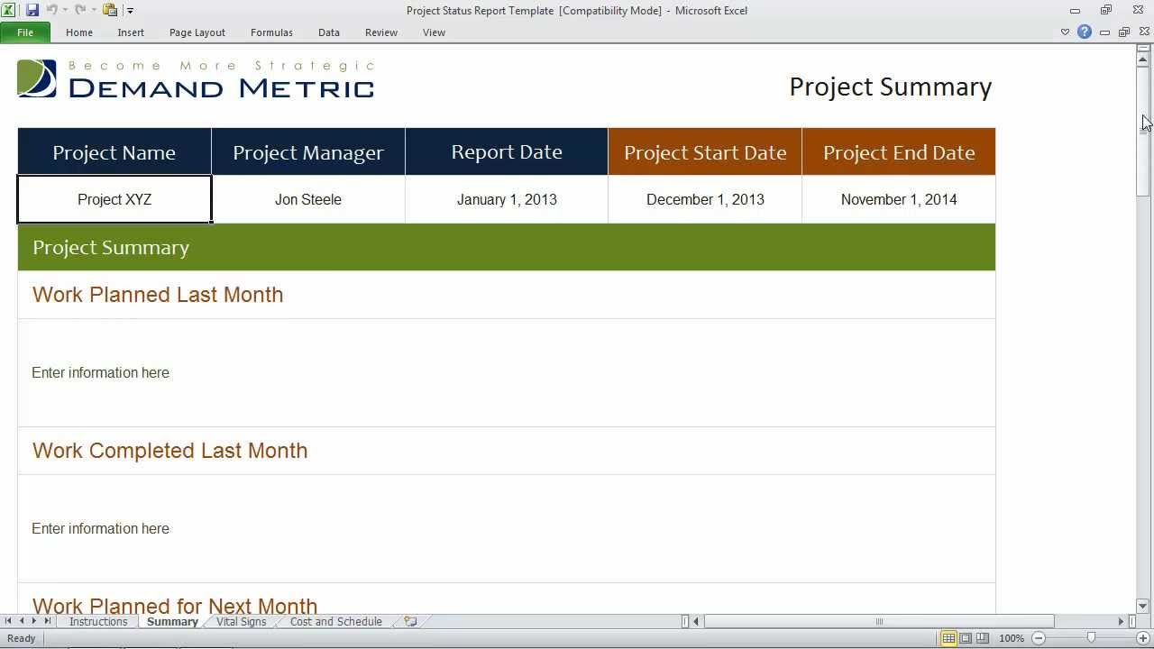Project Status Report Template Within Project Monthly Status Report Template