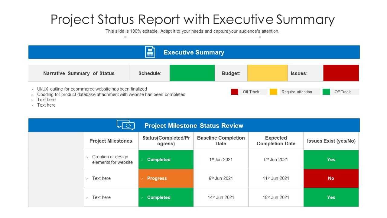 Project Status Report With Executive Summary  Presentation  Intended For Executive Summary Project Status Report Template