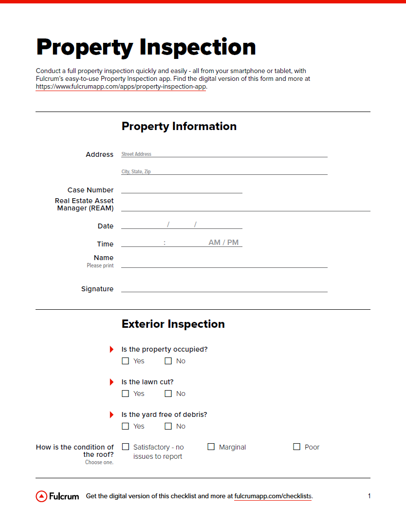 Property Inspection Checklist - Checklist With Regard To Property Condition Assessment Report Template