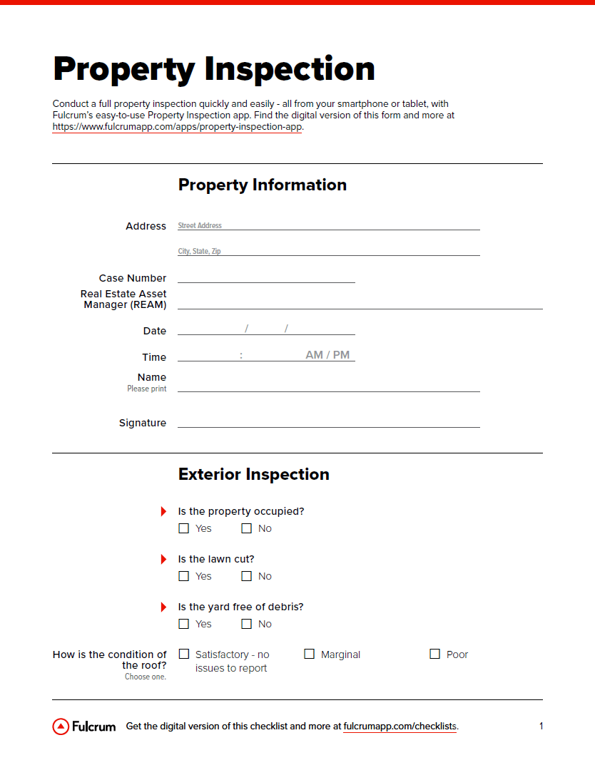 Property Inspection Checklist – Checklist With Regard To Property Condition Assessment Report Template