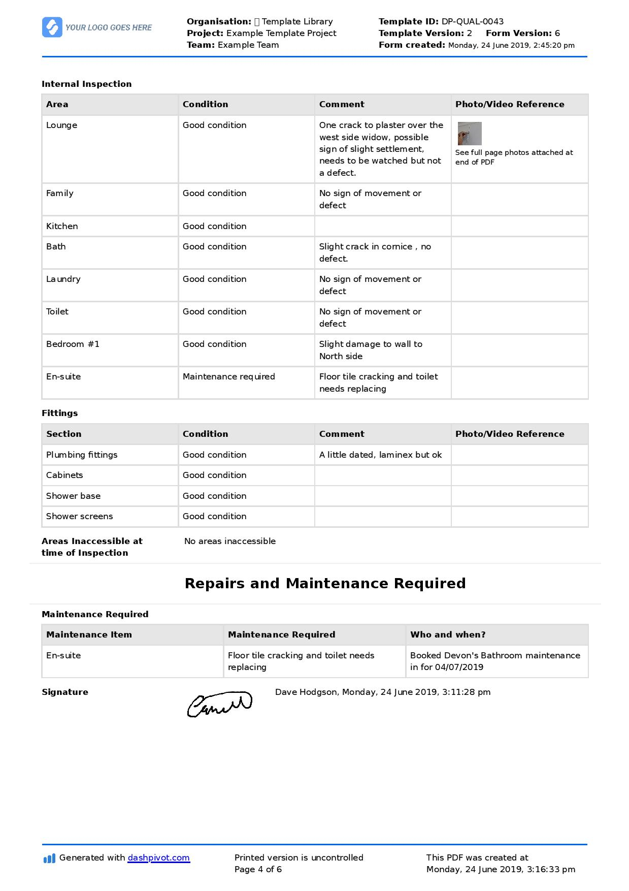 Property Inspection Report template (Free and customisable) Pertaining To Property Management Inspection Report Template