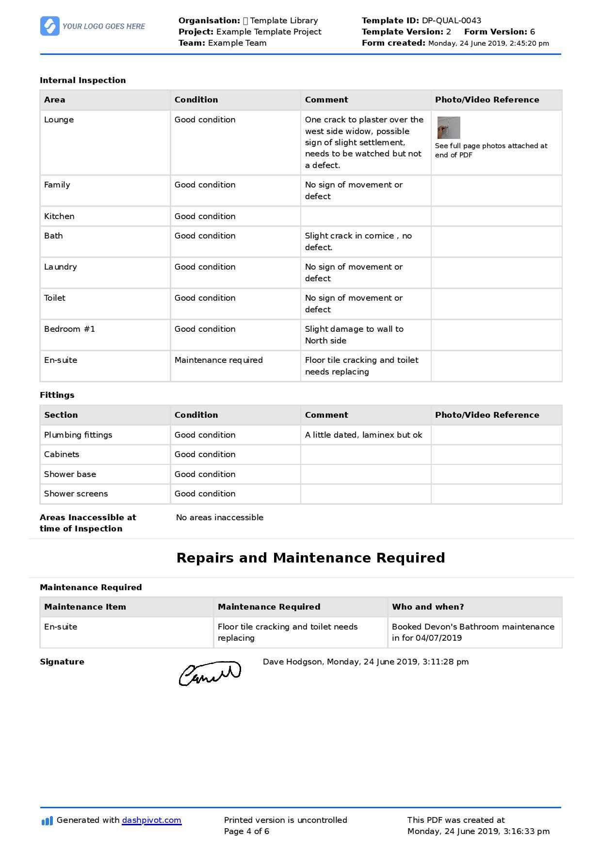 Property Inspection Report template (Free and customisable) Pertaining To Property Management Inspection Report Template