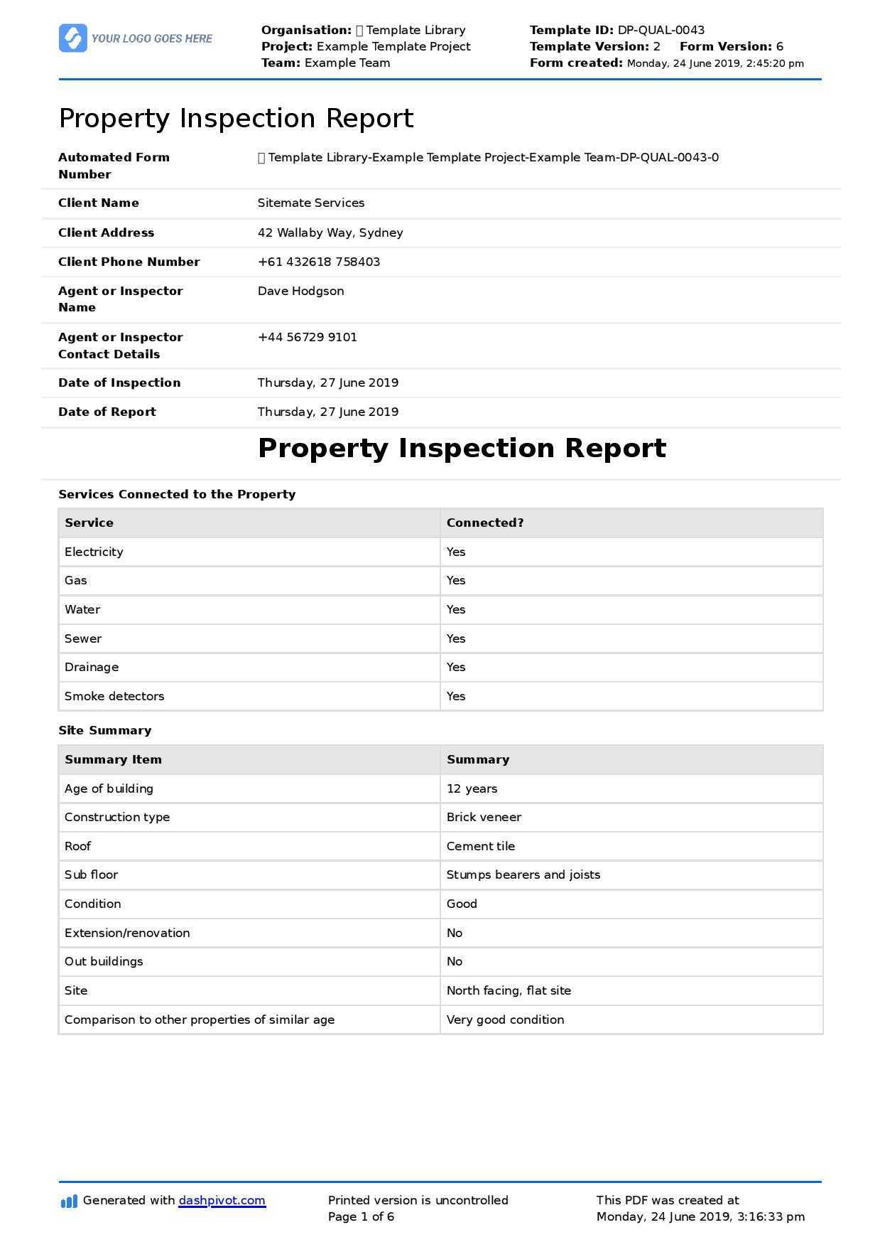 Property Inspection Report Template (Free And Customisable) Throughout Commercial Property Inspection Report Template