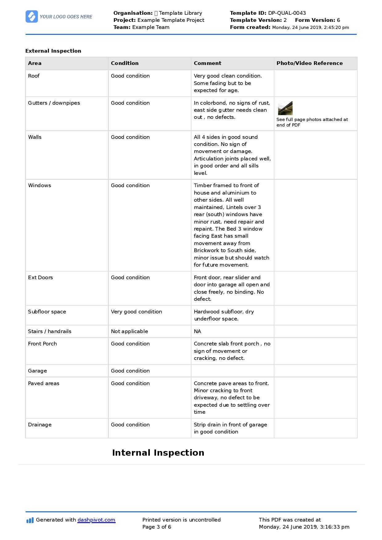 Property Inspection Report template (Free and customisable) With Property Condition Assessment Report Template