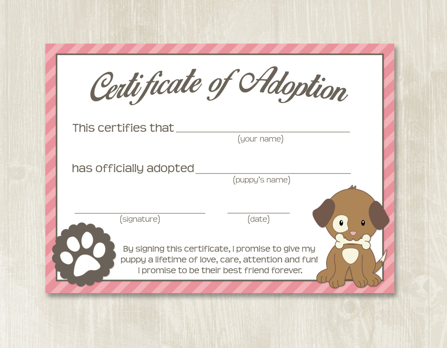 Puppy Party Adoption Certificates // Instant Download // Adopt A Puppy //  Puppy Adoption Center // Puppy Birthday // Puppy Party Throughout Pet Adoption Certificate Template