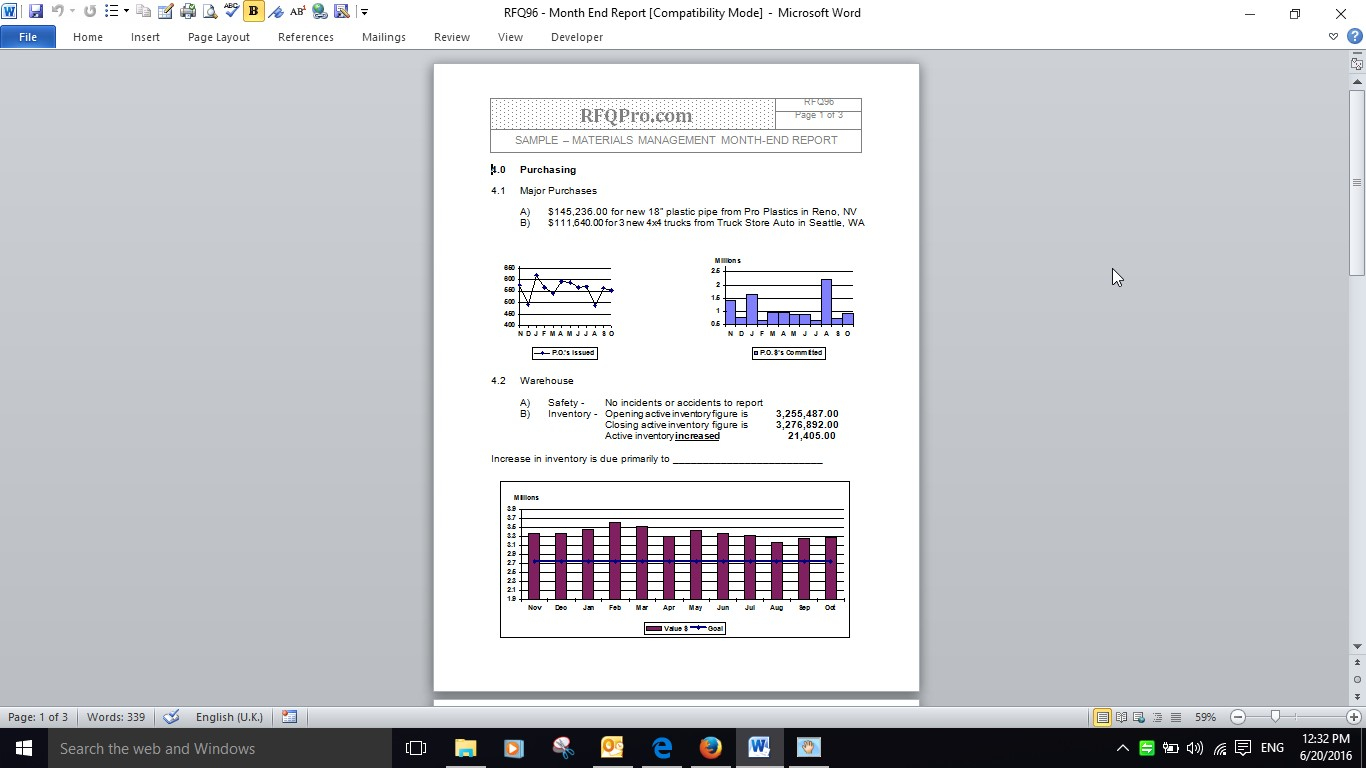Purchasing Month End Report Example – RFP Templates >> RFQ  Inside Month End Report Template