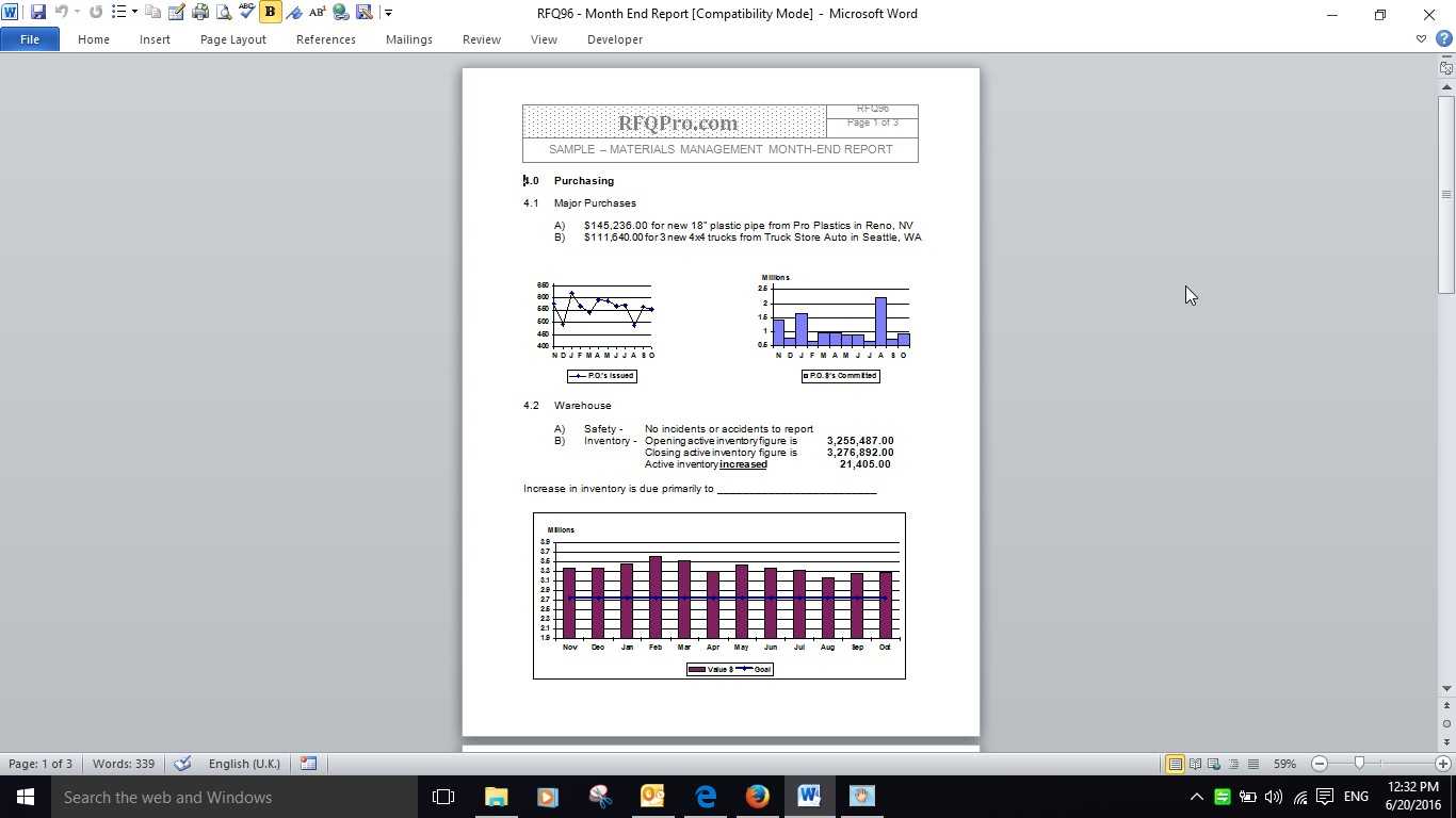 Purchasing Month End report example - RFP Templates >> RFQ  Inside Month End Report Template