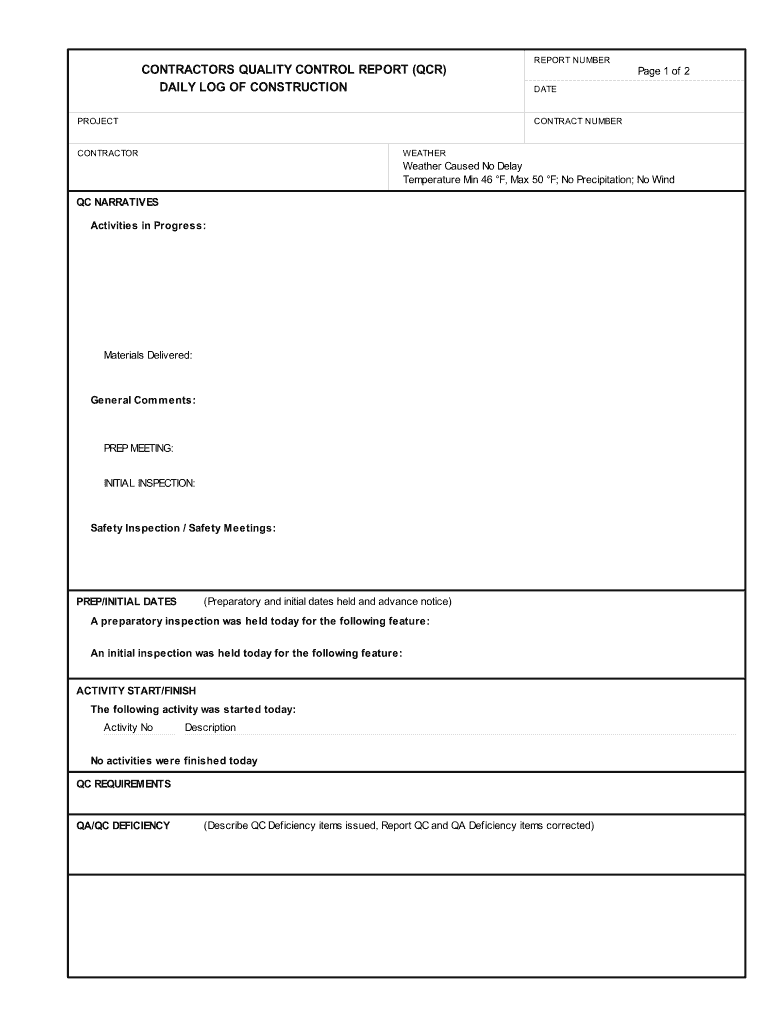 Quality Control Report Pdf – Fill Online, Printable, Fillable  Throughout Construction Deficiency Report Template