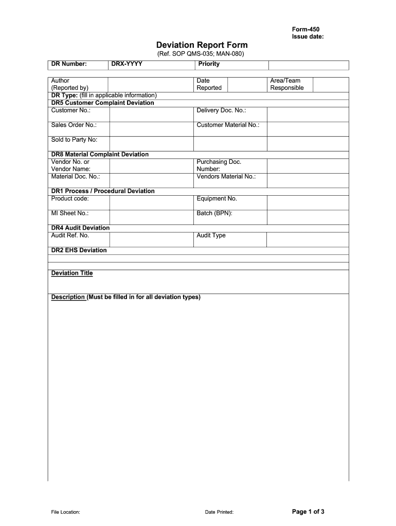 quality deviation form: Fill out & sign online  DocHub Inside Deviation Report Template