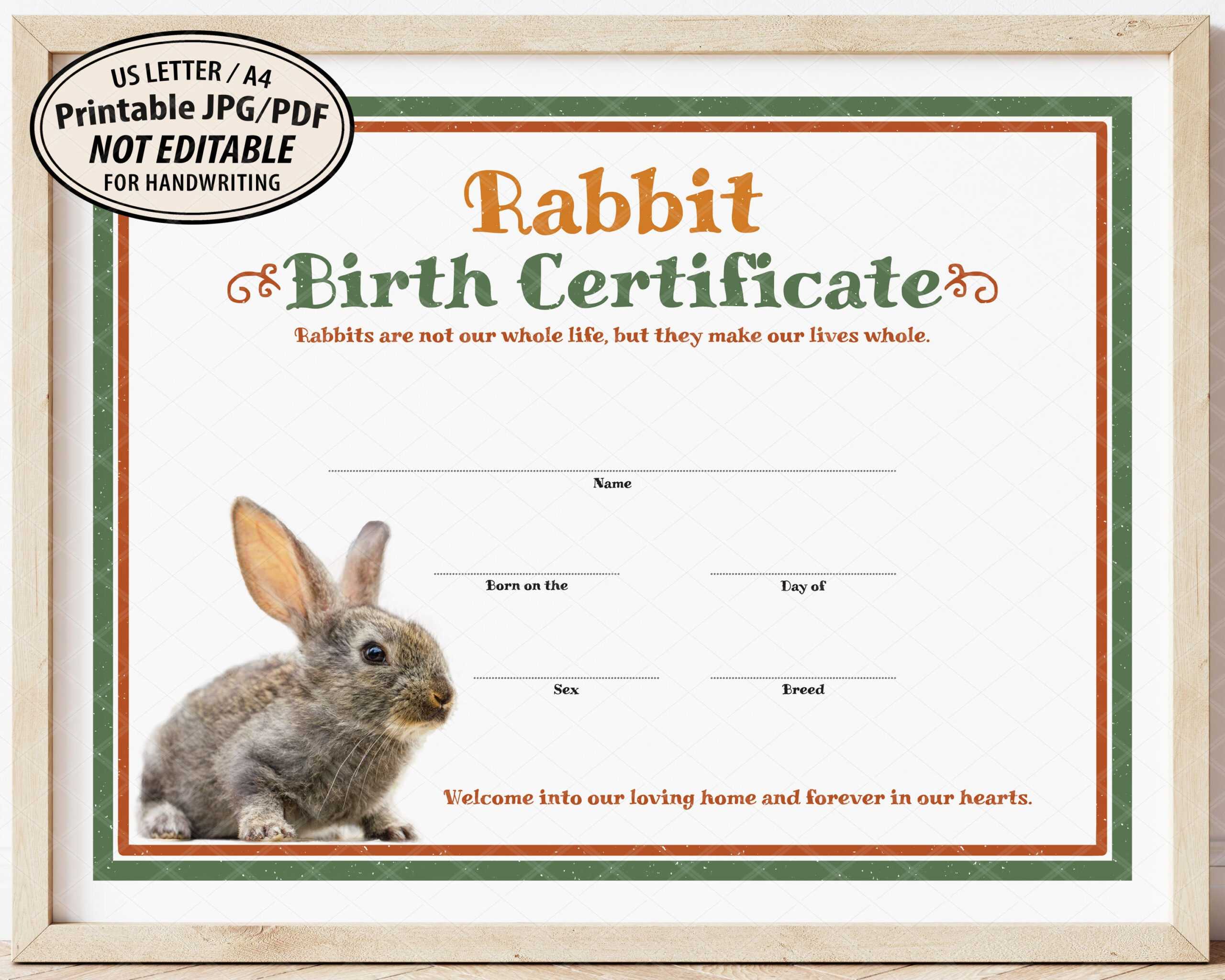 Rabbit Birth Certificate Template Printable Easter Gift - Etsy.de