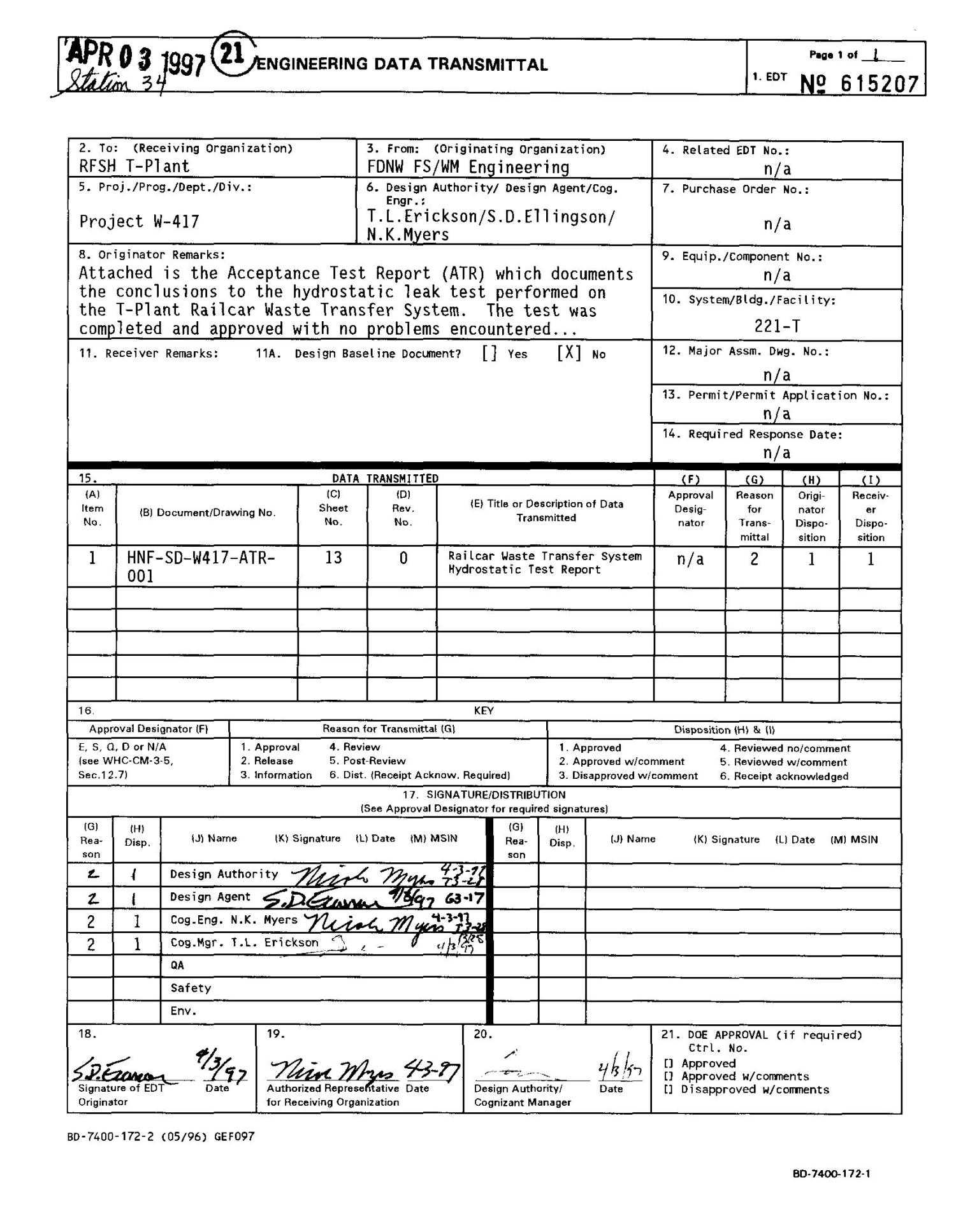 Railcar Waste Transfer System Hydrostatic Test Report – UNT  Intended For Hydrostatic Pressure Test Report Template