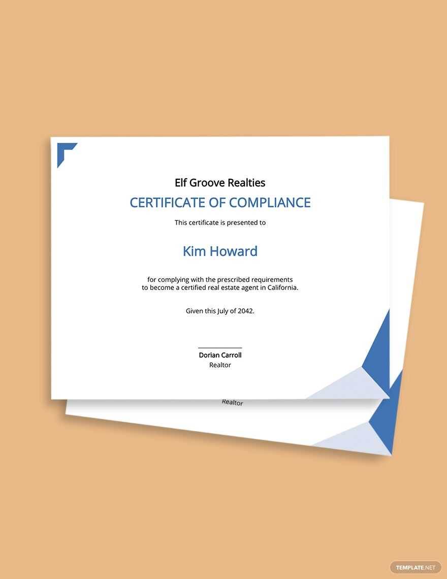 Real Estate Compliance Certificate Template – Word  Template