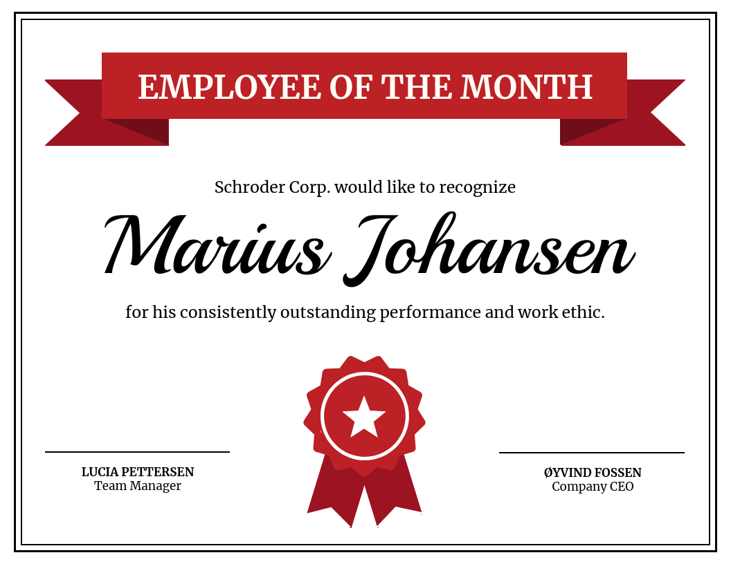 Red Employee Monthly Recognition Certificate Template Pertaining To Manager Of The Month Certificate Template