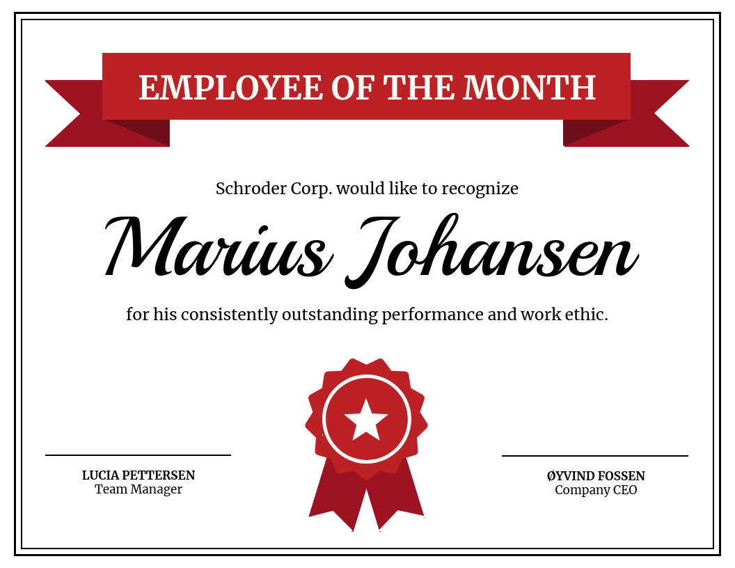 Red Employee Monthly Recognition Certificate Template Within Employee Of The Month Certificate Templates