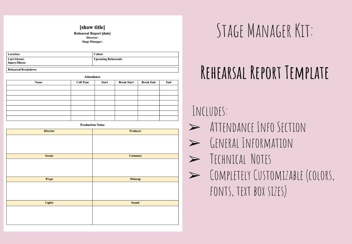 Rehearsal Report Template Digital Download Stage Manager – Etsy UK In Rehearsal Report Template