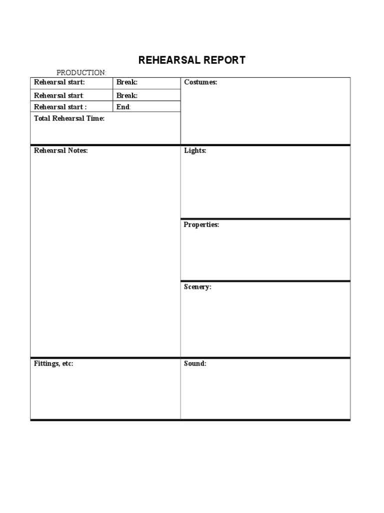 Rehearsal Report Template  PDF Regarding Rehearsal Report Template