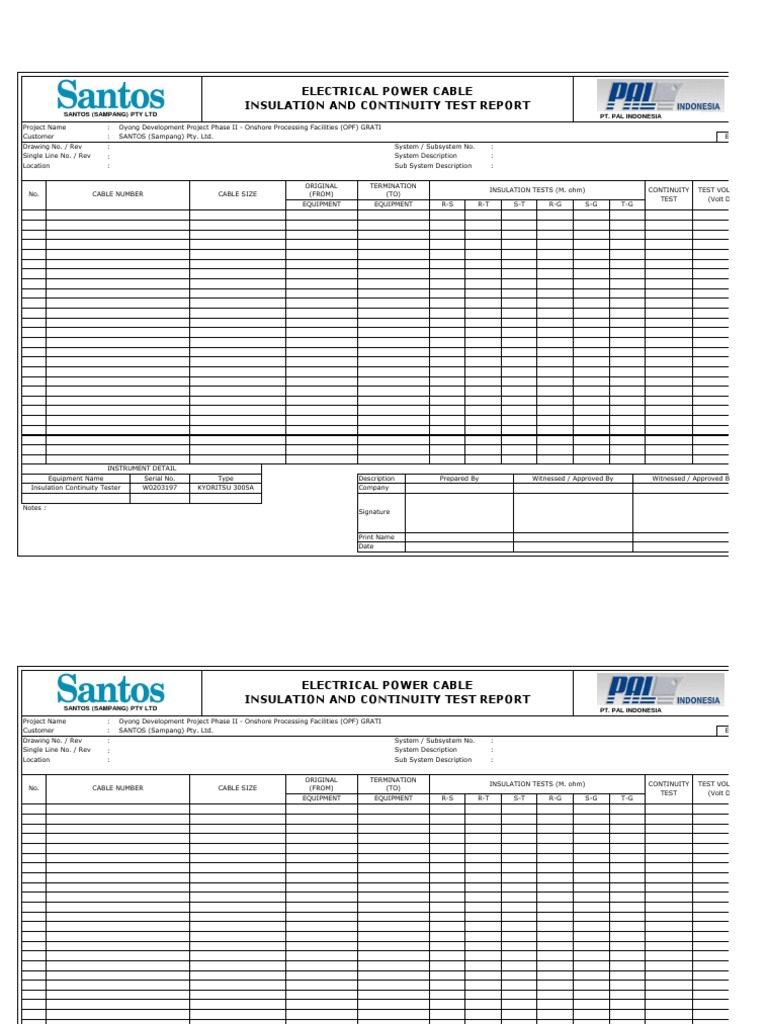 Report Continuity & Megger Test  PDF  Voltage  Insulator  With Regard To Megger Test Report Template